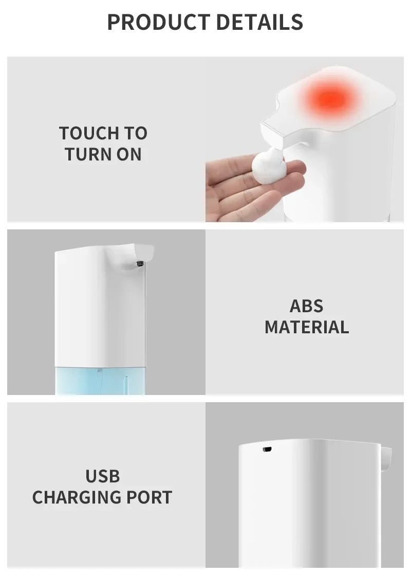 Dispensador de Jabón Espuma Automático 350ml – Sensor Infrarrojo, Recargable USB