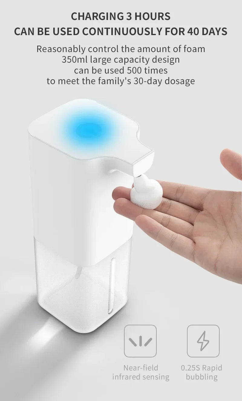 Dispensador de Jabón Espuma Automático 350ml – Sensor Infrarrojo, Recargable USB
