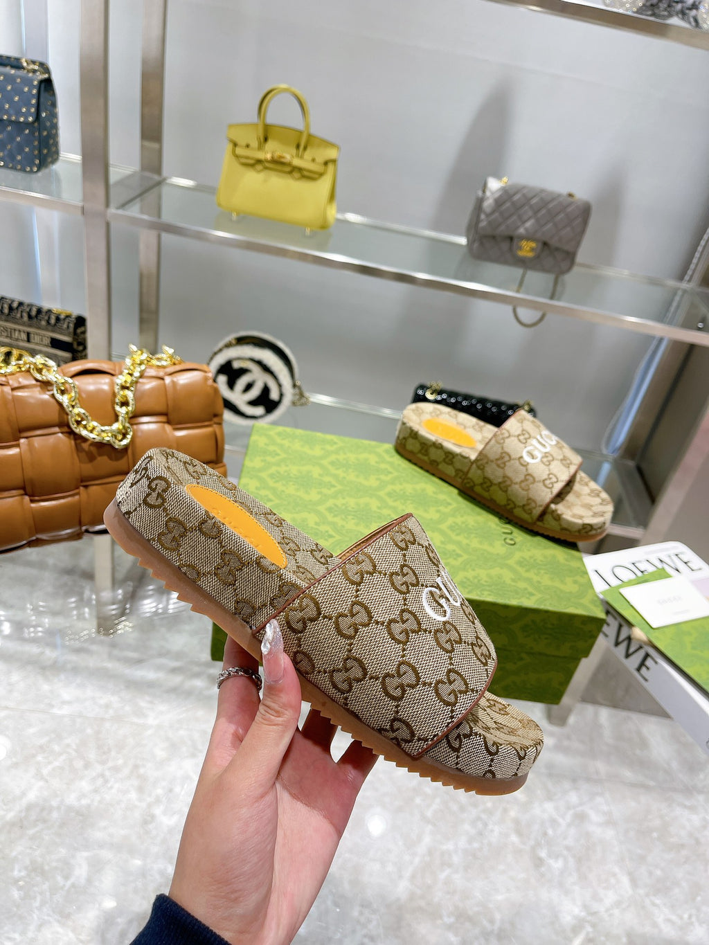 Luxury Monogram Platform Slides